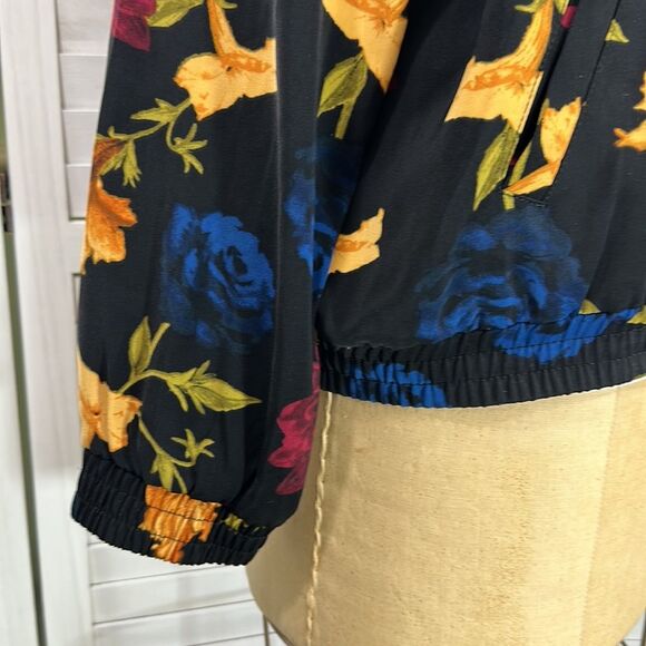 Susan Graver Bomber Jacket Large Floral Stretch Lightweight - Picture 10 of 16